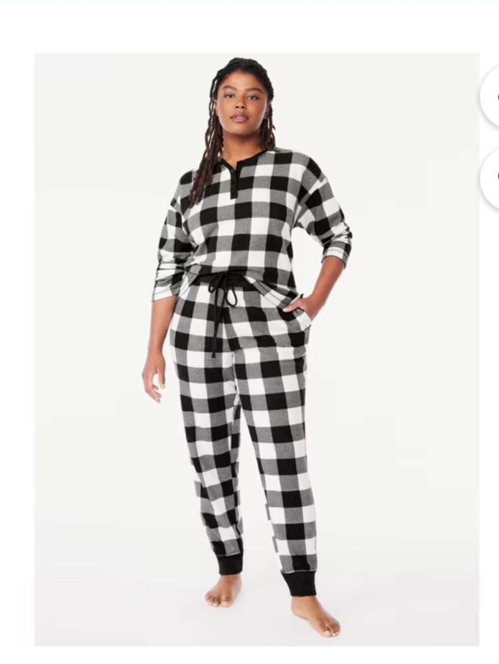 Joyspun Women's XL Black & White Buffalo Plaid Women's Pajama Set
